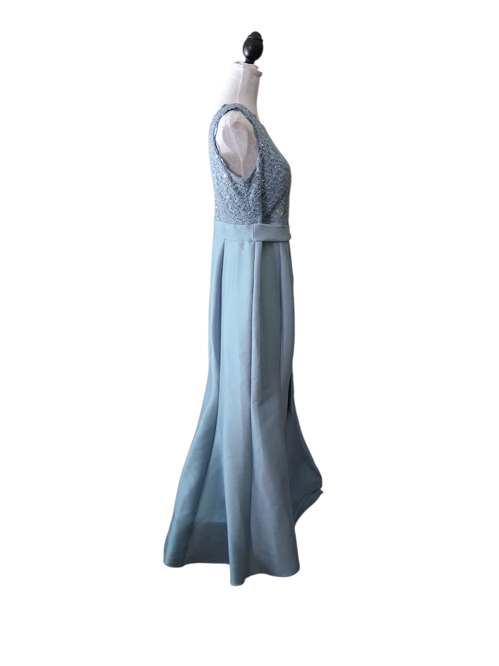 Sleeveless Lace Bodice Evening Gown in Light Bluish/ Seafoam Green Size 12 - Picture 2 of 11